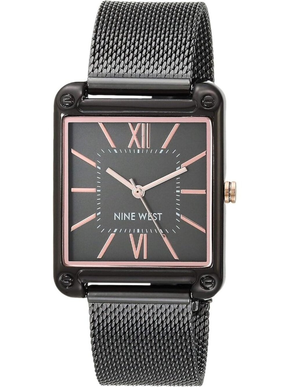 Nine West Women's Gunmetal Grey Analog Quartz Mesh Rectangular Bracelet Watch